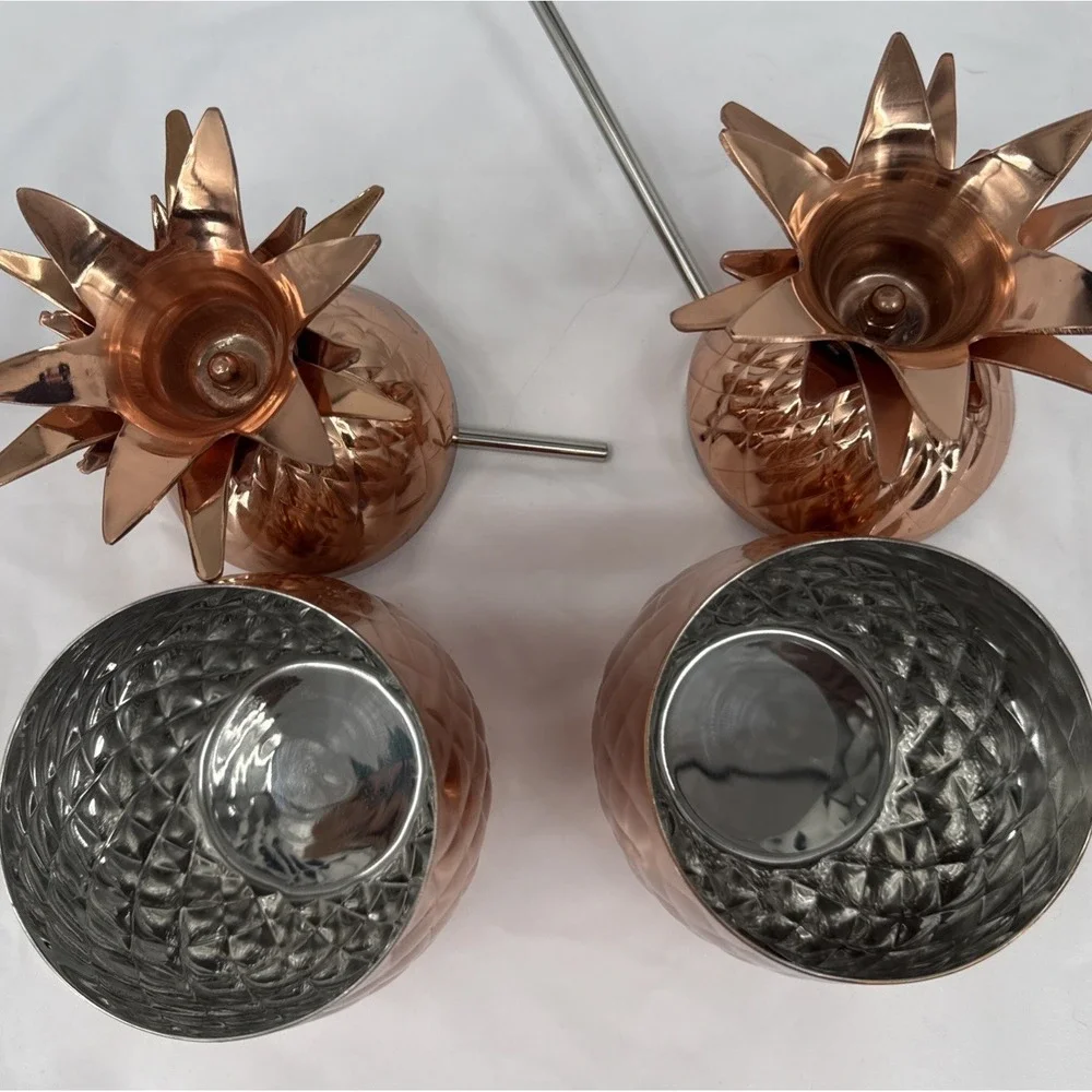 NWT Pier 1‎ Copper Pineapple Moscow Mule Drink Cups With Straw Bar Kitchen